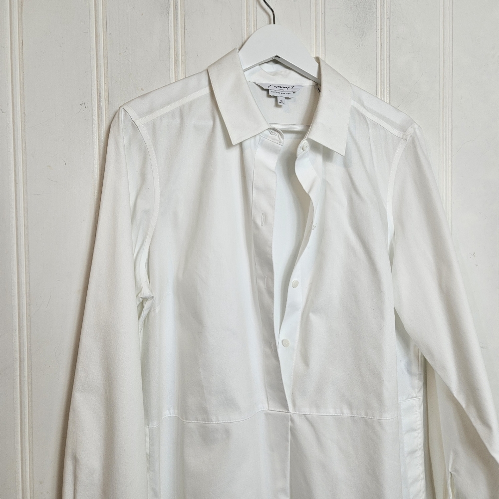 Foxcroft Top Womens Size 14 White Heritage Non-Iron Oxford Tunic Relaxed Shirt - Picture 11 of 15